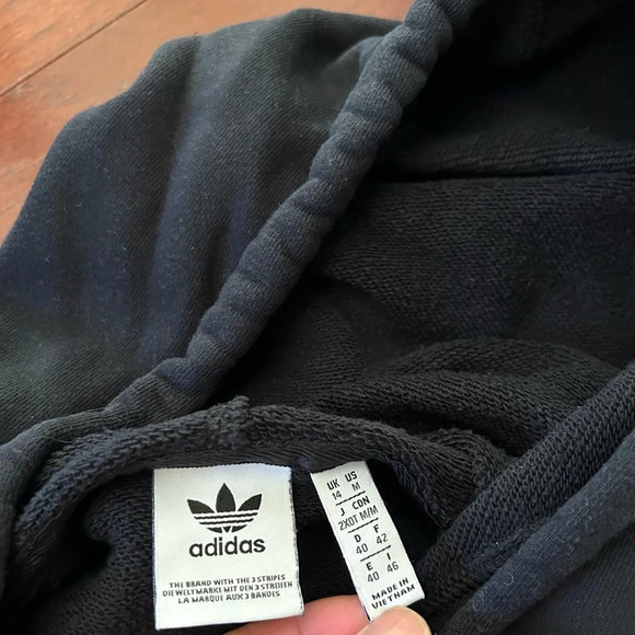 Adidas Originals Cropped Hoodie Sweatshirt in Black 3 Stripe Womens Size M - Picture 5 of 10